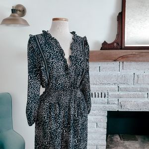 Max Studio Polka Dot Print Long Sleeve Romper Jumpsuit